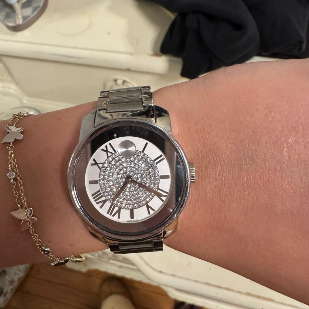 Movado Silver Women's Watch with Crystal Accents